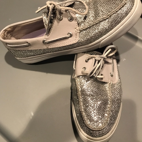 Gently worn Silver Sparkly Sperry’s - Picture 2 of 3